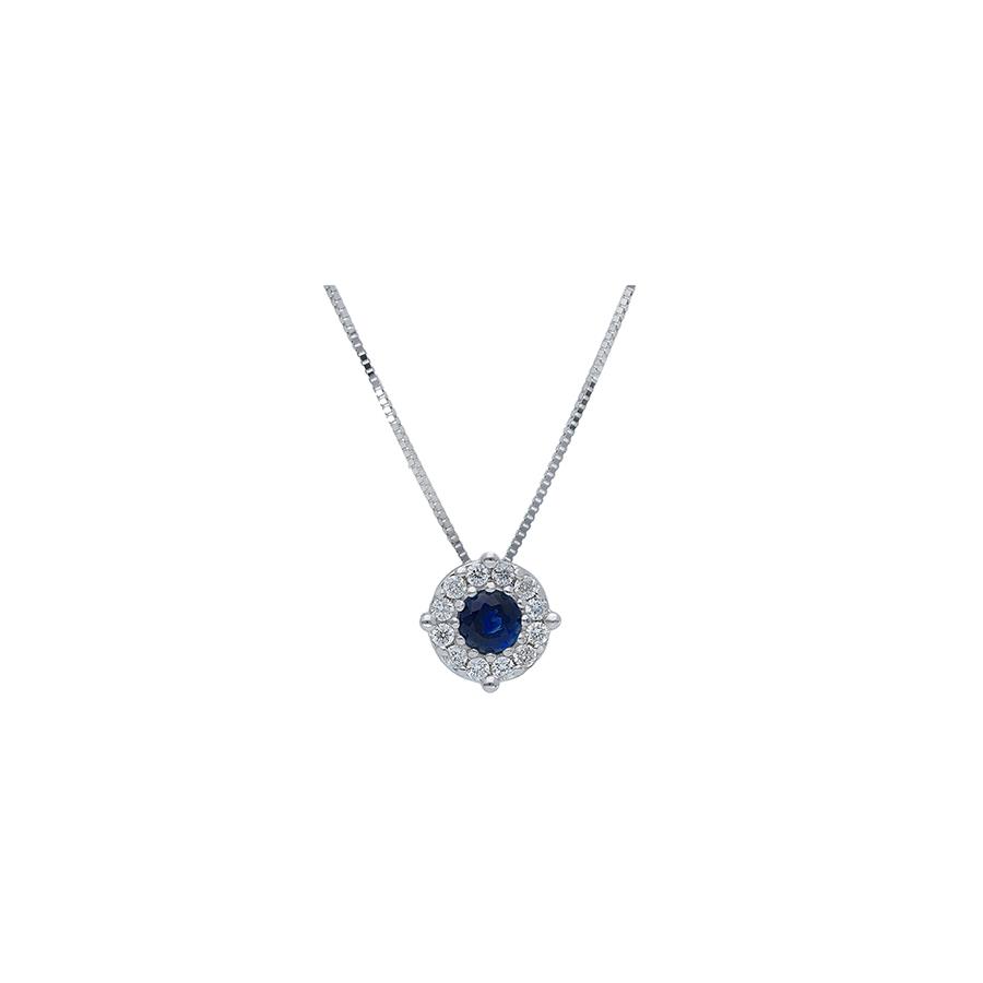 COLLANA ORO BIANCO 18 KT - ZAFFIRO 0.32 KT E DIAMANTI 0.12 KT - CEDRO