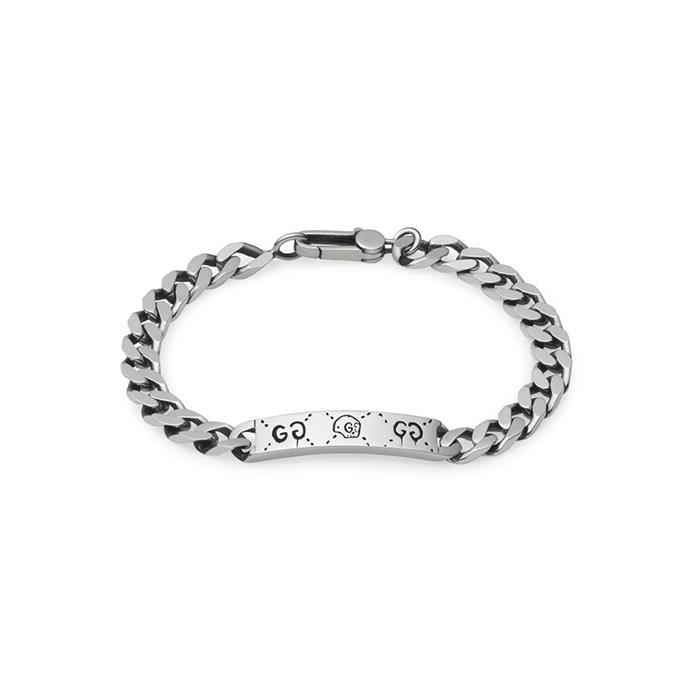 GUCCI GHOST BRACELET GOURMETTE AURECO BLACK SILVER - GUCCI SILVER JEWELRY