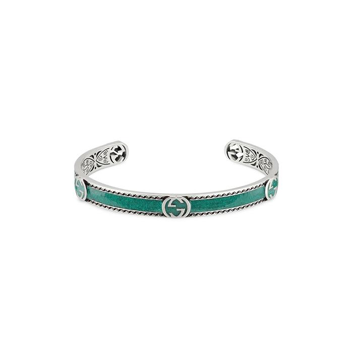 GUCCI HEART - BRACCIALE CON INTERLICKING G IN ARGENTO E TURCHESE SMALTATO - MIS 17 - GUCCI SILVER JEWELRY