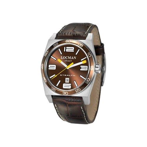 STEALTH CASSA ACCIAIO CON LUNETTA E QUADRANTE DI COLORE MARRONE, CINTURINO IN PELLE - LOCMAN