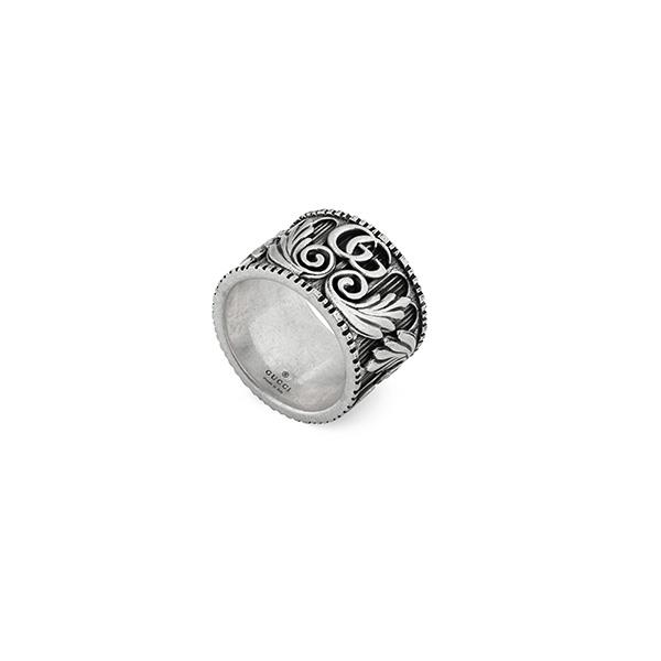 ANELLO CON MOTIVO DOPPIA G IN ARGENTO ANTICATO MISURA 15 - GUCCI SILVER JEWELRY