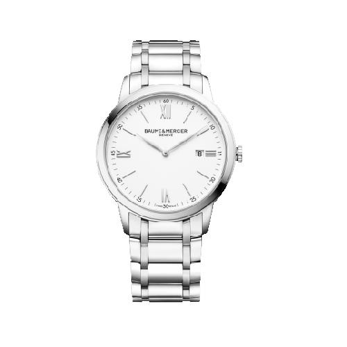 CLASSIMA, QUARZO, CASSA 42 MM, QUADRANTE BIANCO, BRACCIALE ACCIAIO - BAUME & MERCIER