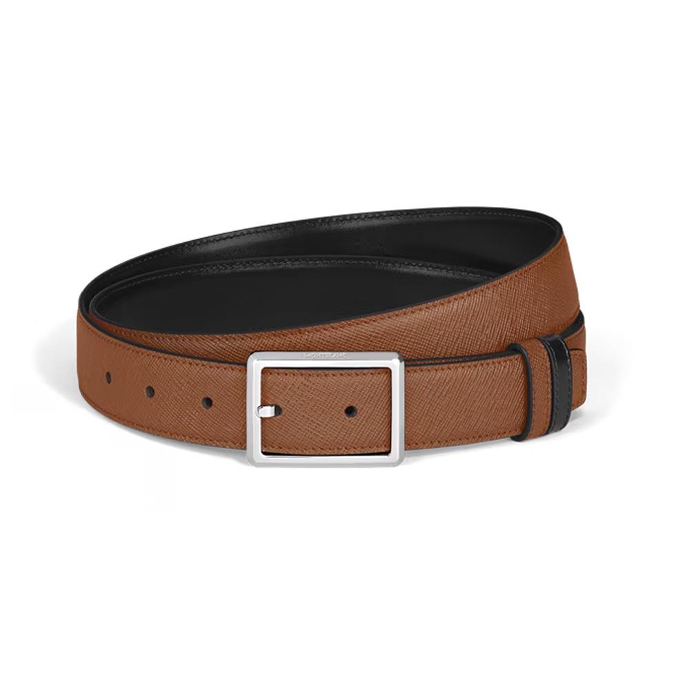 RECTANGULAR FORMAL BUCKLE FAUVE/BLACK 30MM REVERSIBLE LEATHER BELT - MONTBLANC