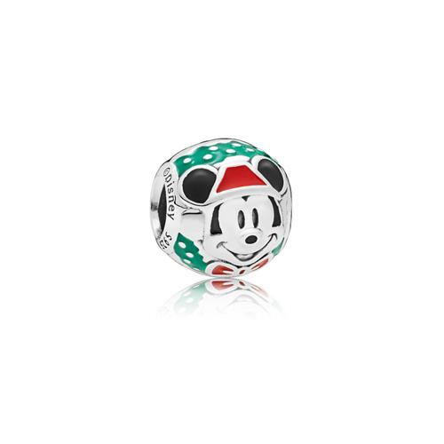 DISNEY MICKEY SANTA SILVER CHARM WITH GREEN, RED AND BLACK ENAMEL - PANDORA