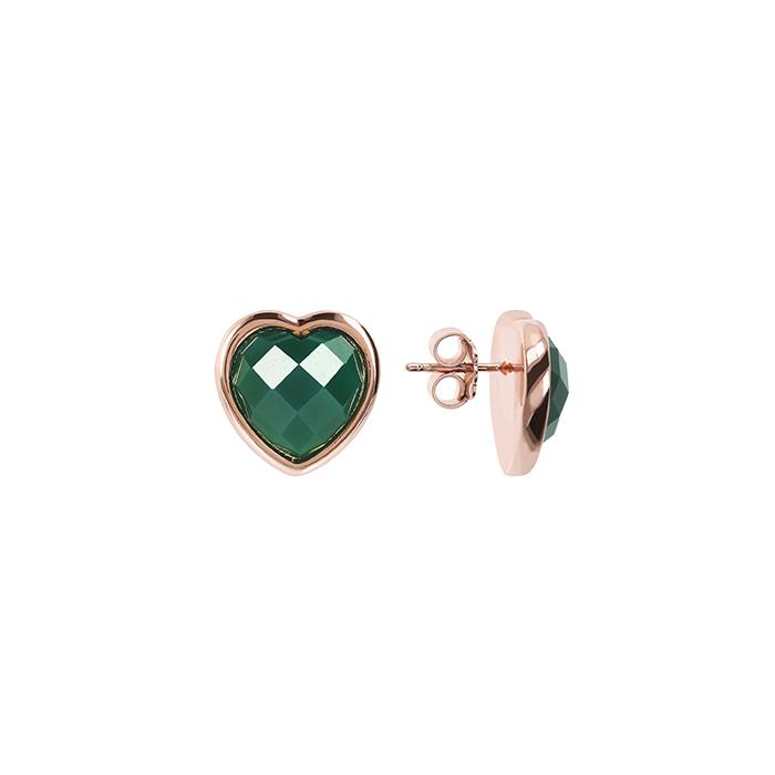 ORECCHINI ROSE GOLD QUARZO VERDE TAGLIO CUORE - BRONZALLURE