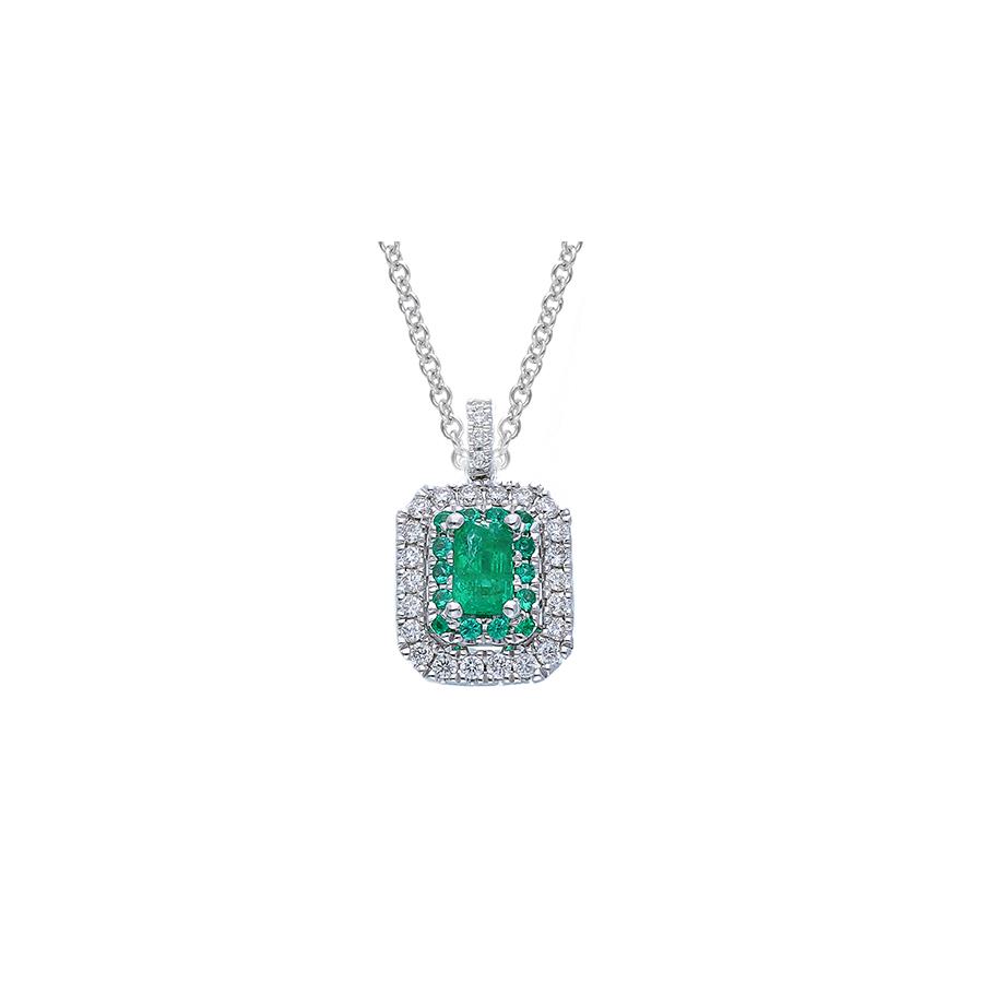 COLLANA IN ORO BIANCO 18 KT - SMERALDI KT 0.38 E DIAMANTI KT 0.2 - SONGA LJ