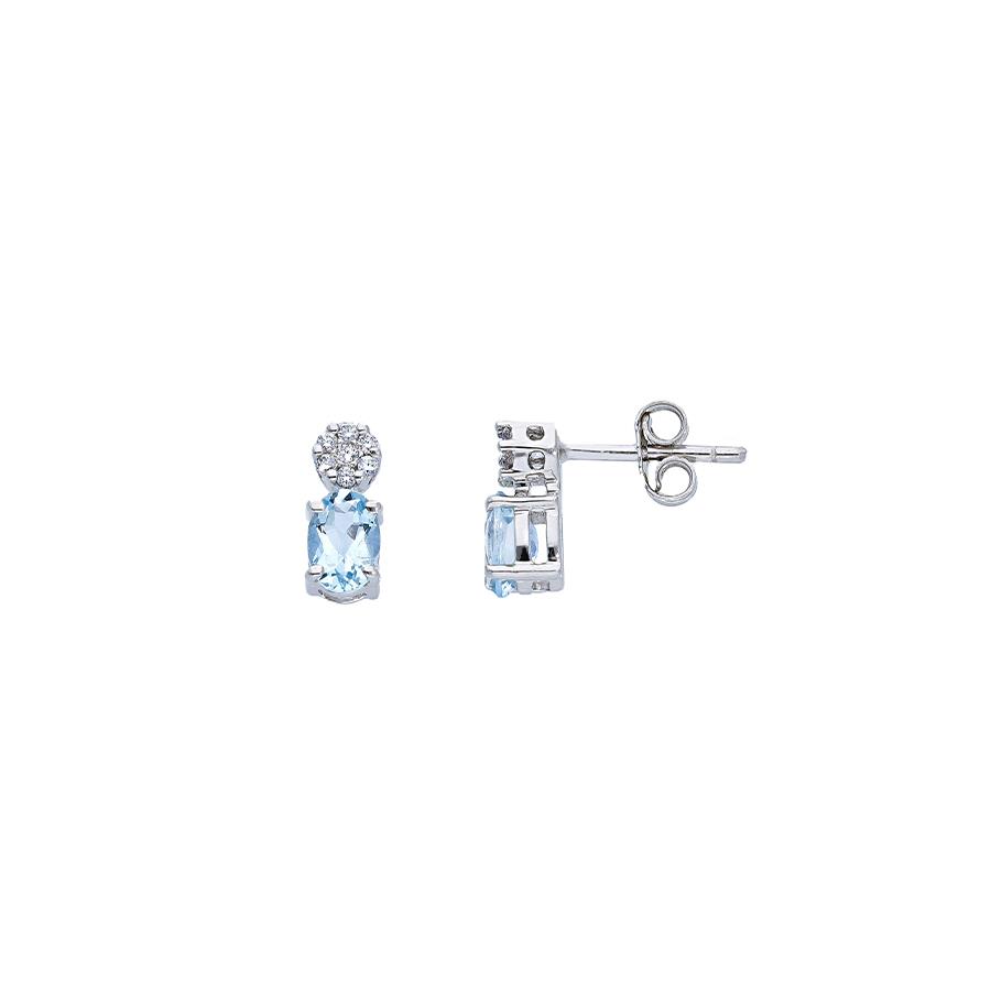 ORECCHINI ORO BIANCO 18 KT - ACQUAMARINA TAGLIO OVALE 0.72 KT E DIAMANTI 0.10 KT - SONGA LJ