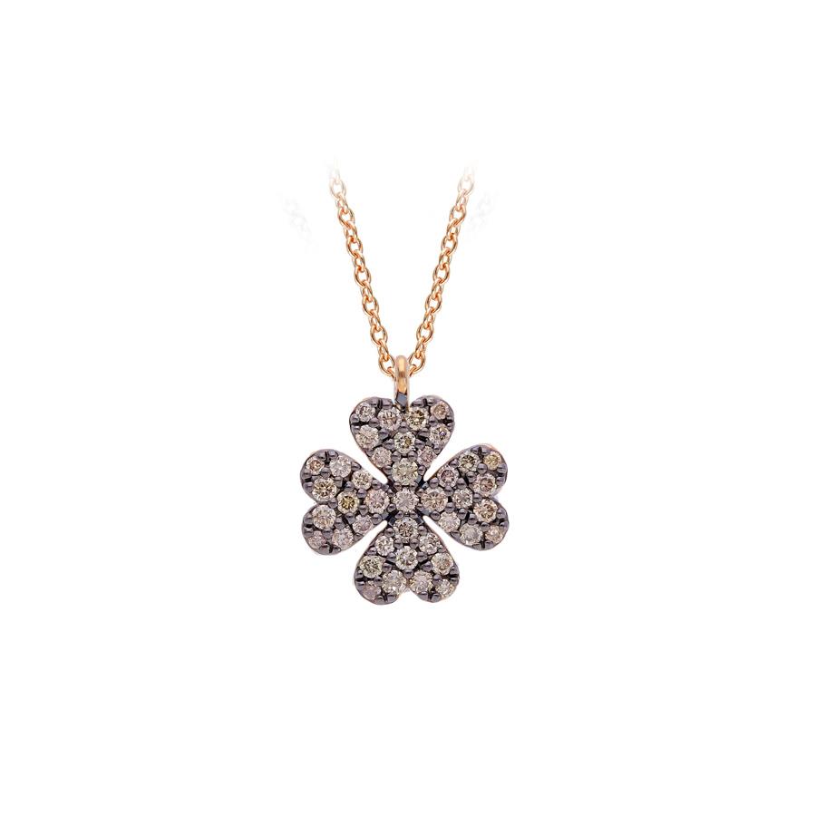 COLLANA ORO ROSA QUADRIFOGLIO DIAM BROWN - KT 0.42 - CEDRO