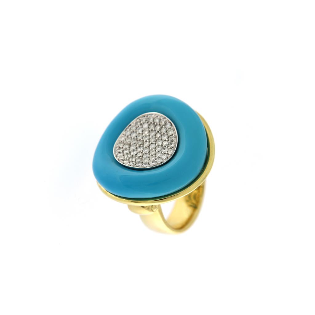 ANELLO CON ATOLLO TURCHESE E PAVÈ DI DIAMANTI - CEDRO