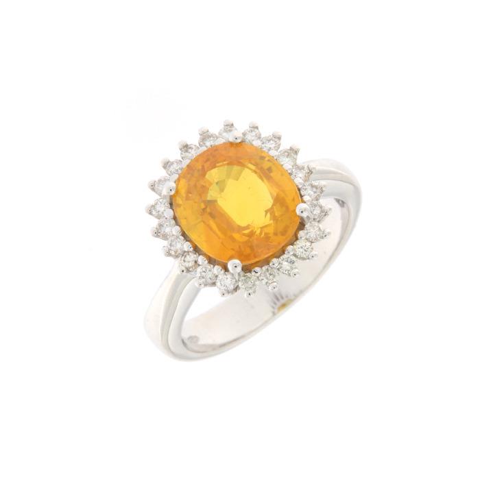 ANELLO CON  ZAFFIRO GIALLO TAGLIO CUSCINO CT 5.24 E DIAMANTI CT 0.45 - CEDRO