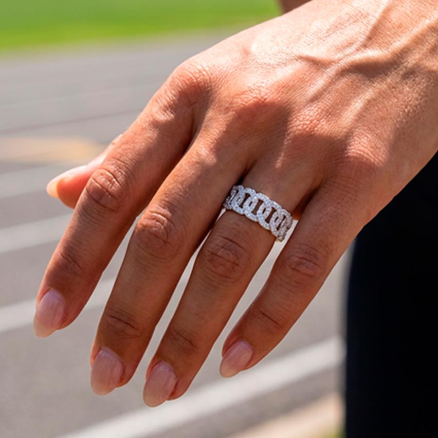 ANELLO FASCIONE GRUMETTE OTTAGONALE ORO BIANCO BRILL KT 1.60 - CEDRO