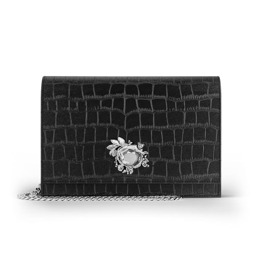 POCHETTE JUNGLE PELLE CROCO NERA - RASPINI