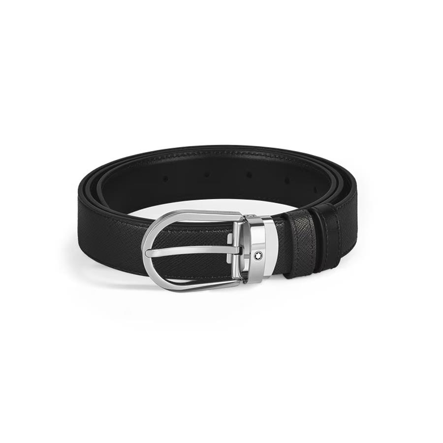 HORSESHOE BUCKLE BLACK /BLACK 30MM REVERSIBLE LEATHER BELT - MONTBLANC