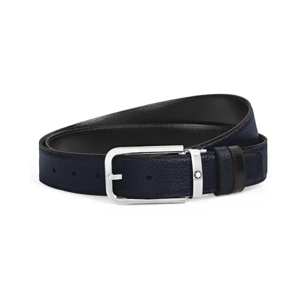CINTURA FIBIA RETTANGOLARE REVERSIBILE MIDNIGHT BLU / NERO 35 MM - MONTBLANC