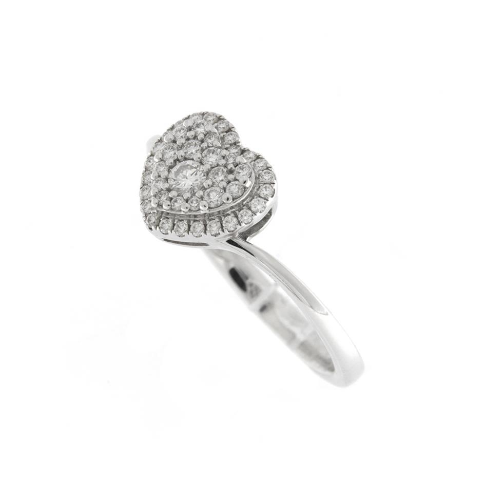 Anello modello Cuore in oro bianco con diamante centrale 0.06 G VS contorno pav&egrave; diamanti0.19 G VS - GIORGIO VISCONTI