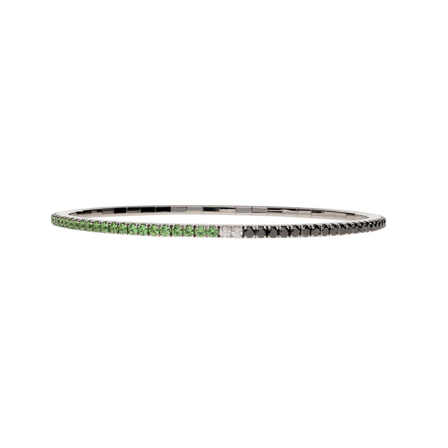 BRACCIALE TENNIS ELASTICO SECONDA MISURA DIAMANTI NERI, TSAVORITE E DIAMANTI BIANCHI MISURA UOMO - MOLLA GR 0.30 - ORO 9.95 - D.B. 0.10 - D.N. 1.36 - TS. 1.39 - ROBERTO DEMEGLIO