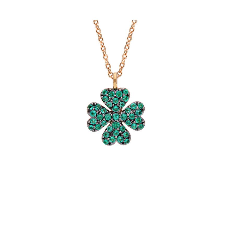 COLLANA ORO ROSA QUADRIFOGLIO SMERALDI - KT 0.36 - CEDRO