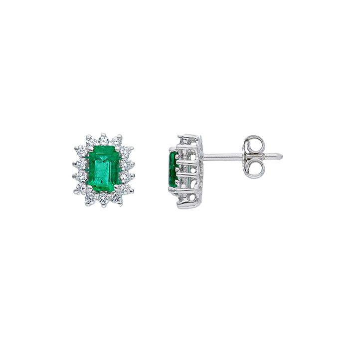 ORECCHINI CLASSICI CON SMERALDI TAGLIO RETTANGOLARE KT TOT. 1.20 + DIAM 0.44 - CEDRO