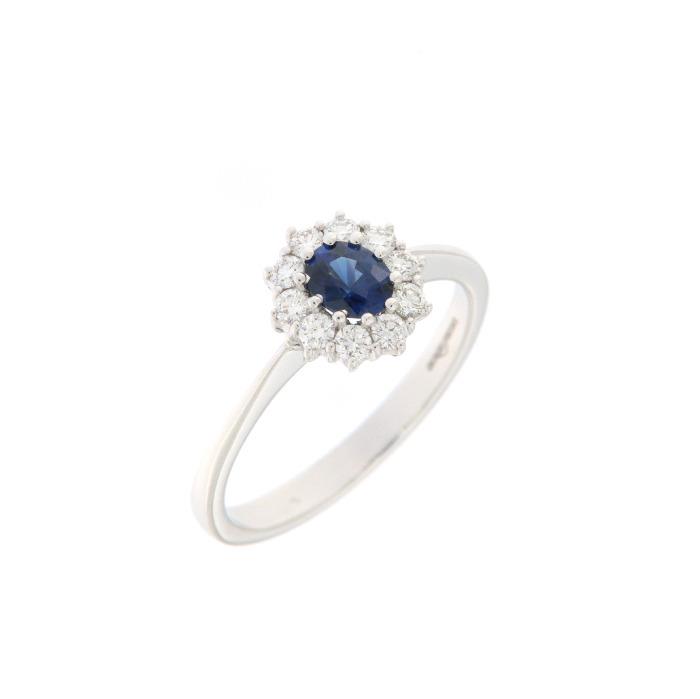 ANELLO IN ORO BIANCO 18 KT CON ZAFFIRO - ZAFFIRO KT 0.49 - DIAMANTI KT 0.30 VS G - GR 3.30 - GIORGIO VISCONTI