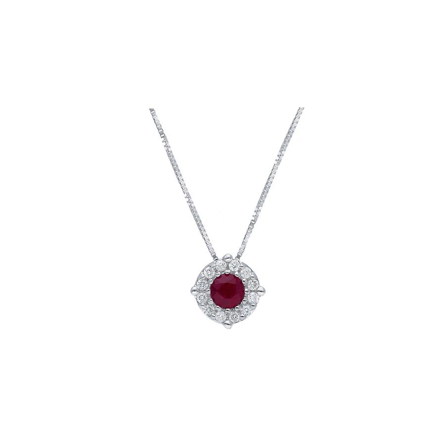 COLLANA ORO BIANCO 18 KT - RUBINO 0.32 KT E DIAMANTI 0.1 KT - CEDRO