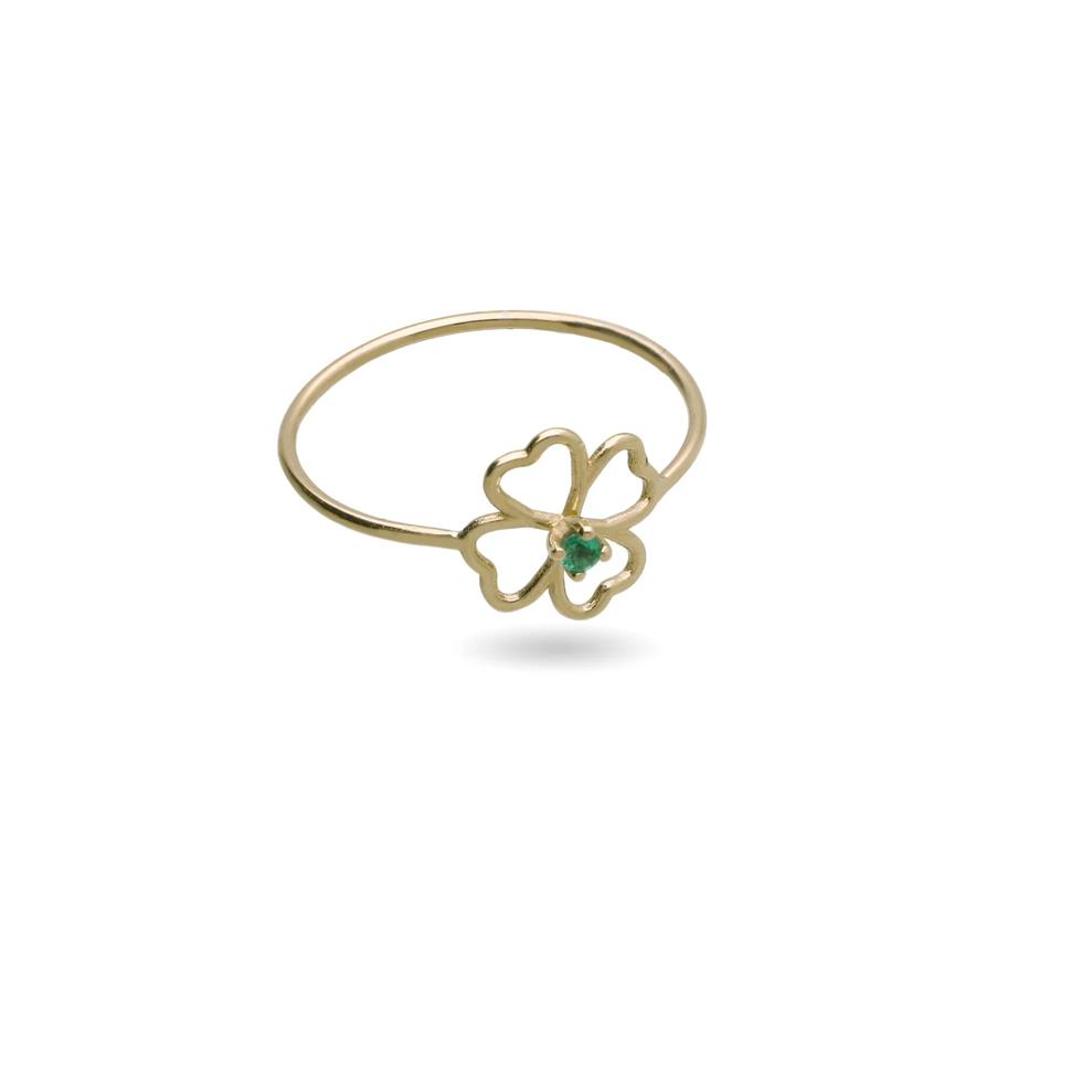 ANELLO FILO D'AMORE ESSENZIALE QUADRIFOGLIO 9 KT CON SMERALDO 0.02 CT - MIS 13 - RUBINIA