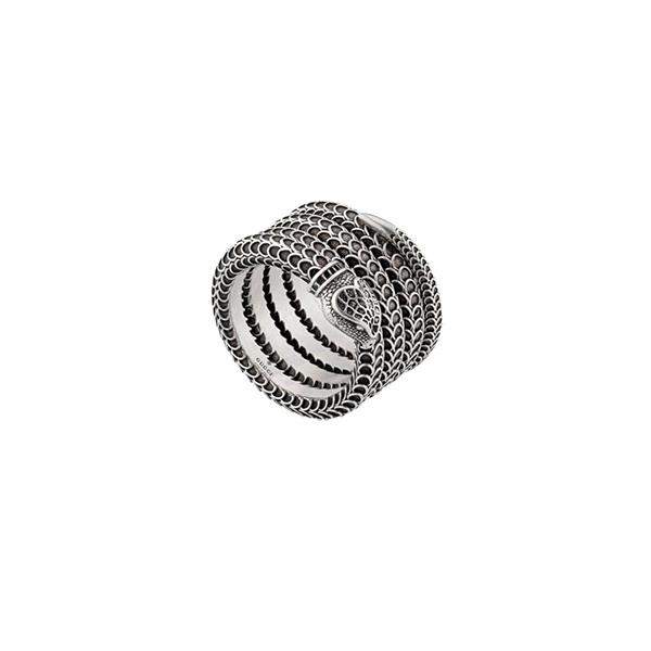 ANELLO A QUATTRO GIRI CON MOTIVO SERPENTE IN ARGENTO ANTICATO - GUCCI SILVER JEWELRY