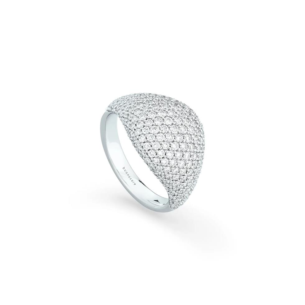 ANELLO ORO BIANCO CHEVALIER BOMBATO CON DIAMANTI BIANCHI - KT 1.93 - GR. 5.50 - BUONOCORE