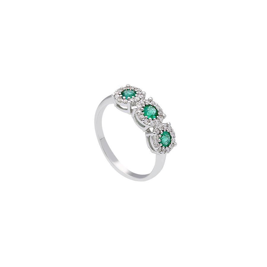 ANELLO TRILOGY MAGIC ORO BIANCO 18 KT - SMERALDI 0.48 KT E DIAMANTI 0.29 KT - SONGA LJ