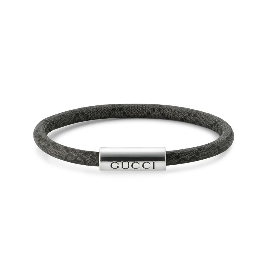 BRACCIALE PELLE GRIGIO NERO CHIUSURA ARGENTO CM 19 - GUCCI SILVER JEWELRY