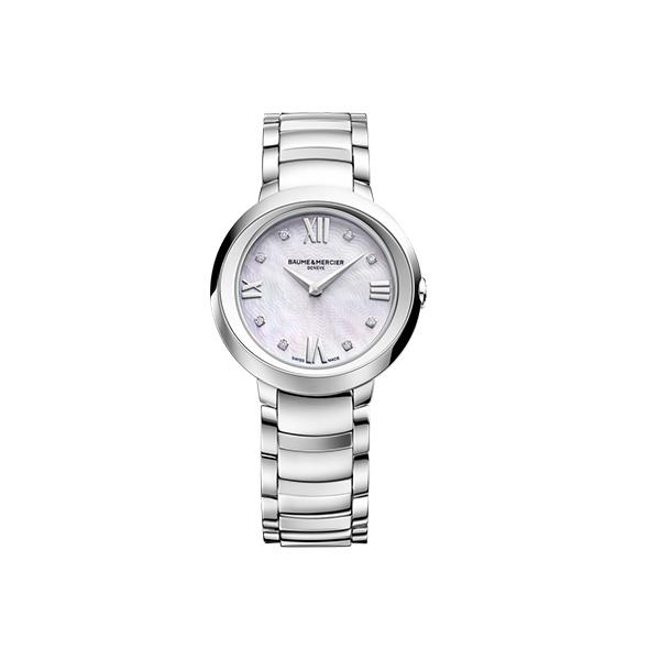 PROMESSE 30 MM IN ACCIAIO, QUADRANTE MADREPERLA ED 8 DIAMANTI CT. 0,03 - BAUME & MERCIER