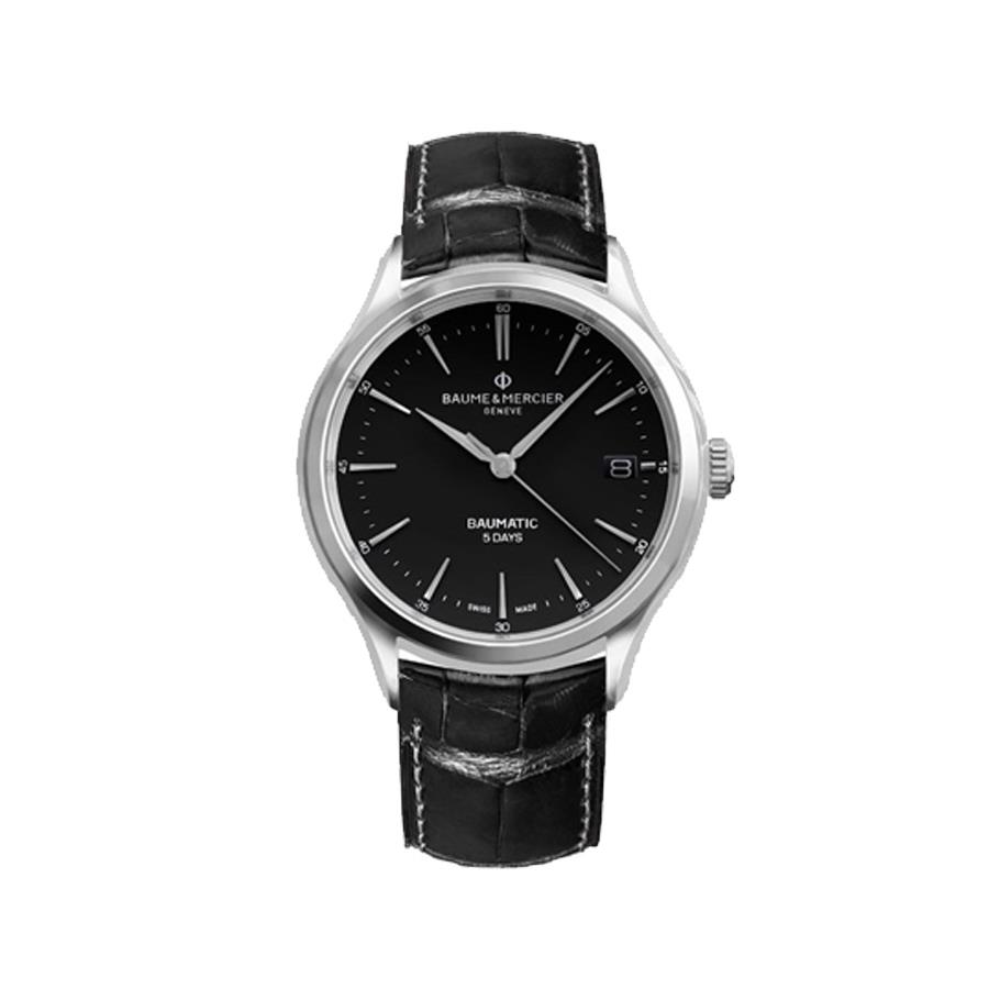 CLIFTON BAUMATIC 40 MM, CASSA IN ACCIAIO, QUADRANTE NERO, CINTURINO IN ALLIGATORE NERO - BAUME & MERCIER