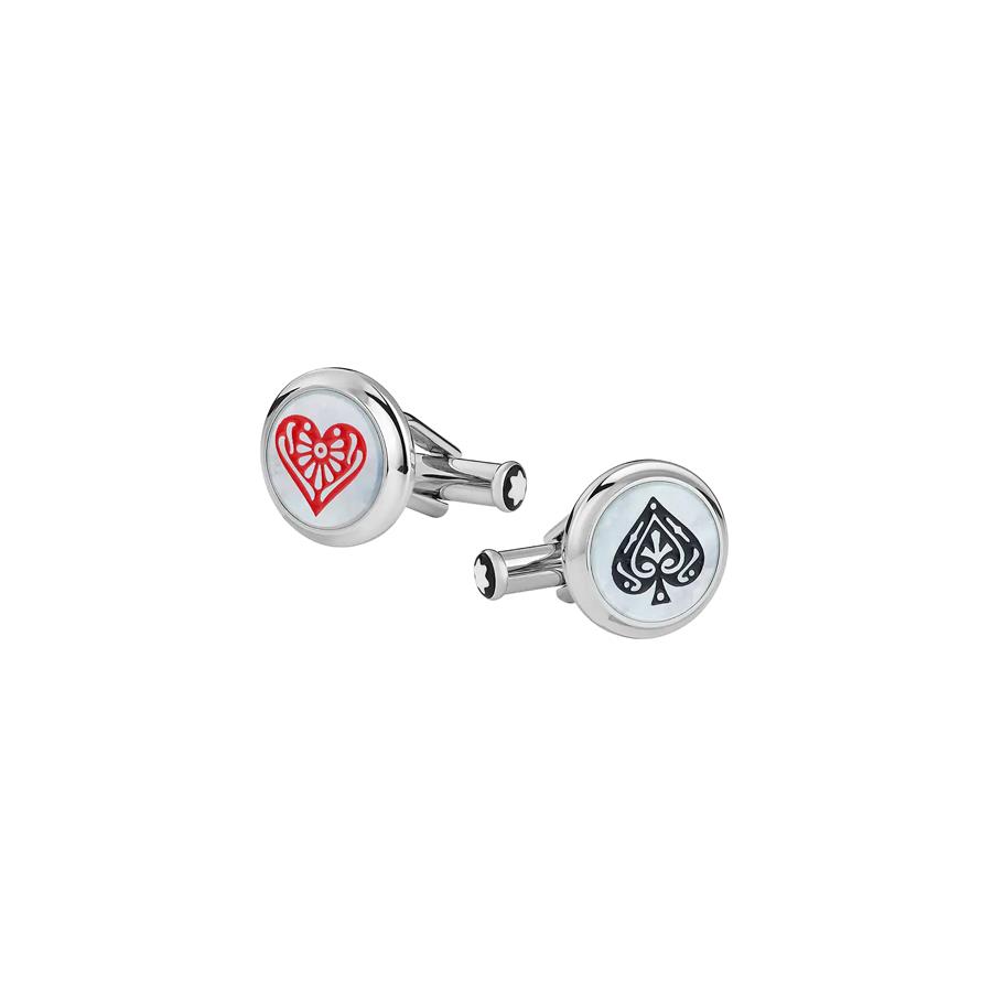 MONTBLANC GEMELLI POLSINI AROUND THE WORLD IN 80 DAYS - ACCIAIO MADREPERLA ASSO DI SPADE E CUORI. - MONTBLANC