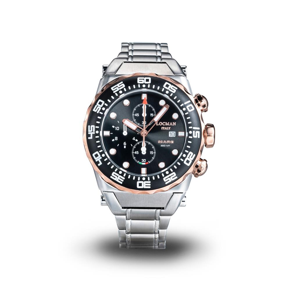MARE CRONO 300 METRI GHIERA ACC/TITANIO PVD - BRACCIALE ACCIAIO - LOCMAN
