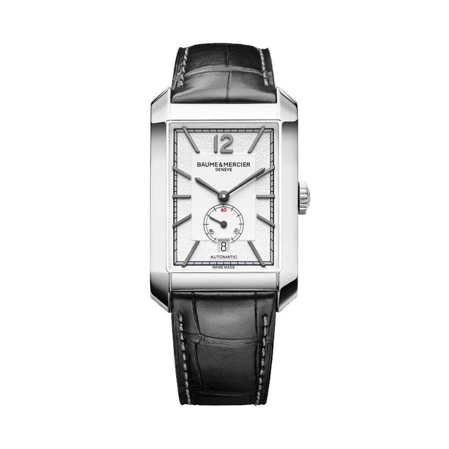 HAMPTON L, AUTOMATICO PICCOLI SECONDI, CASSA RETTANGOLARE, QUADRANTE ARGENTÈ, CINTURINO PELLE DI ALLIGATORE - BAUME & MERCIER