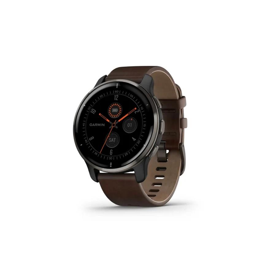 VENU&reg; 2 PLUS - LUNETTA SLATE STAINLESS STEEL CON CASSA BLACK E CINTURINO BROWN LEATHER - GARMIN