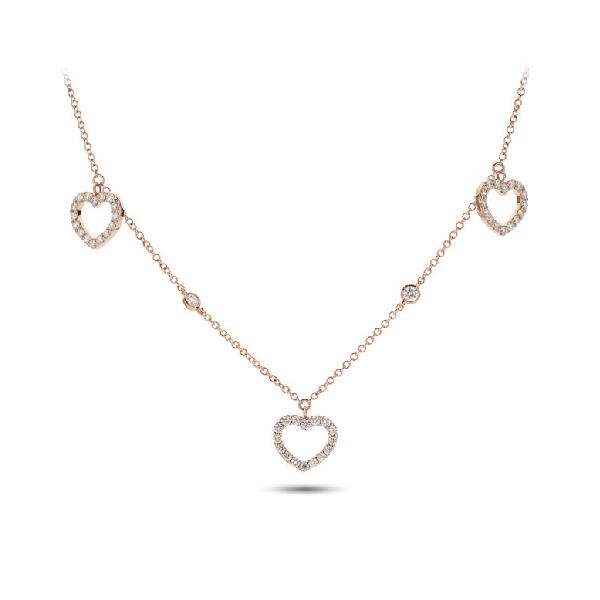 COLLANA IN ORO ROSA 18 KT "3 CUORI" DIAMANTI CT 0.67 - BUONOCORE