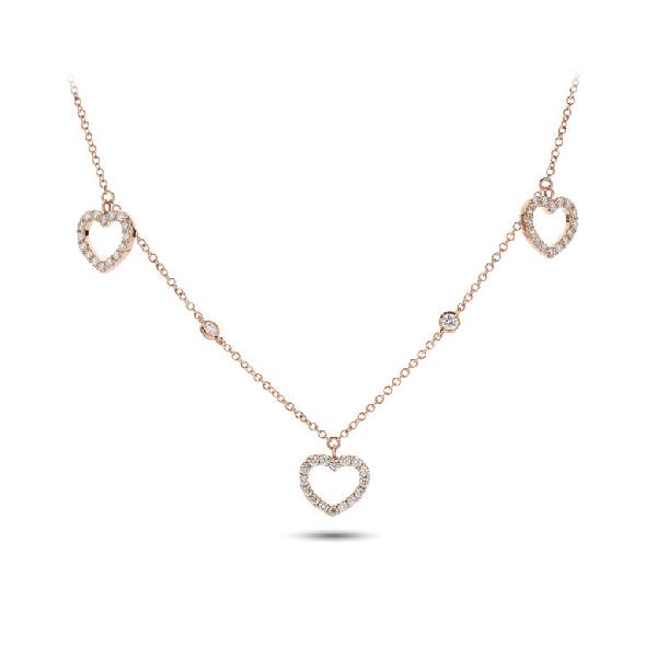 COLLANA IN ORO ROSA 18 KT "3 CUORI" DIAMANTI CT 0.67 - CEDRO