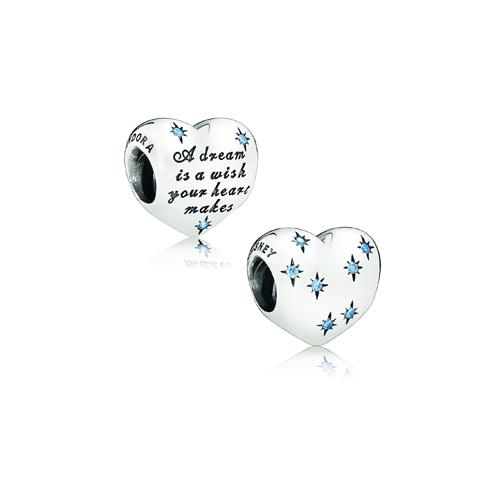 DISNEY CINDERELLA HEART SILVER CHARM WITH FANCY LIGHT BLUE CUBIC ZIRCONIA - PANDORA