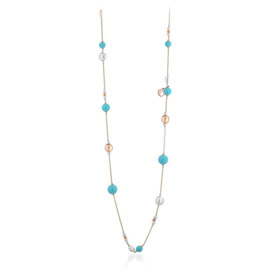 COLLANA IN AG925 ROSA CON PASTA DI TURCHESE E PERLE D'ACQUA DOLCE - LE LUNE GLAMOUR