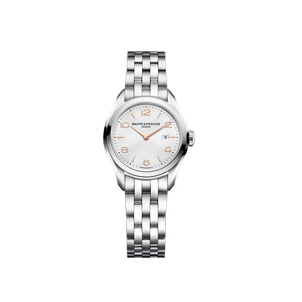 CLIFTON 30MM, CASSA E BRACCIALE IN ACCIAIO, QUADRANTE BIANCO CON CIFRE ROS&Egrave; - BAUME & MERCIER