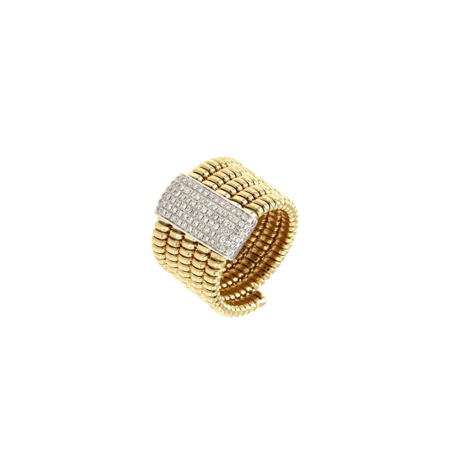 ANELLO IN ORO GIALLO 5 MAGLIE TUBOGAS GR 10 - PAVÈ DIAMANTI KT 0.90 - ANTORA