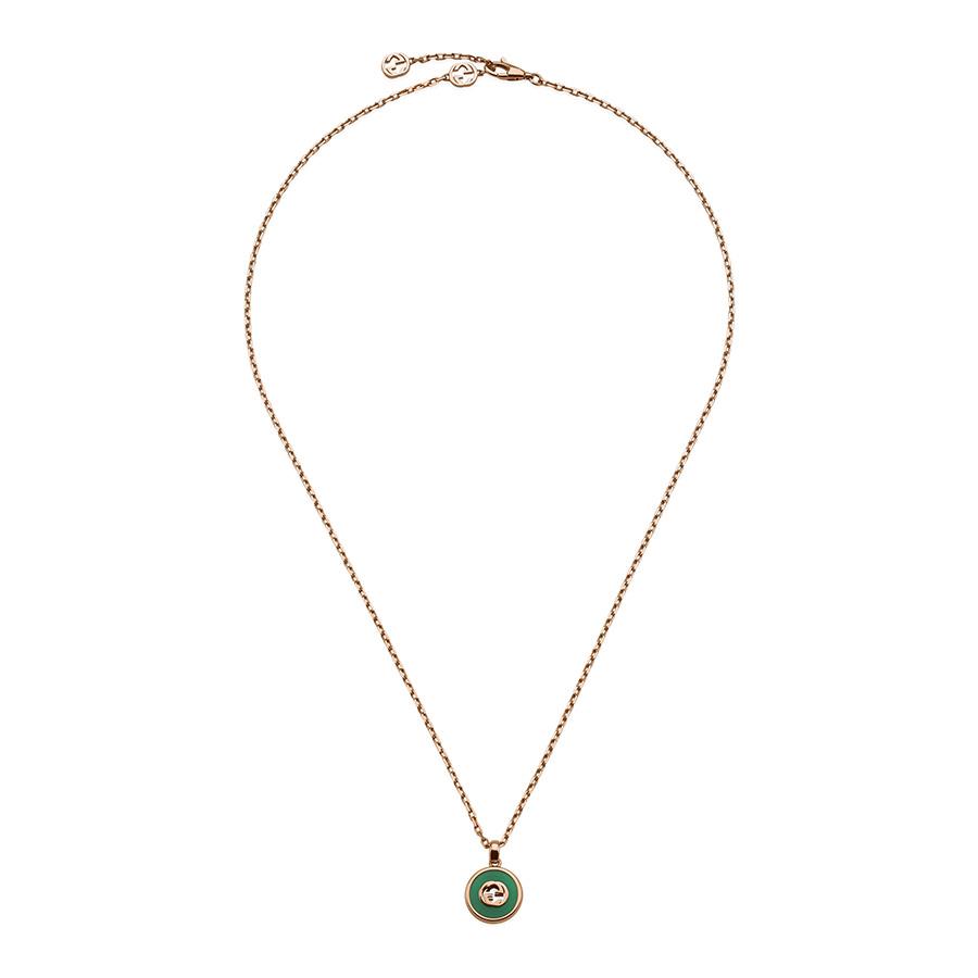 COLLANA IN ORO ROSA CON CIONDOLO IN AGATA VERDE E DIAMANTI - GUCCI FINE JEWELRY