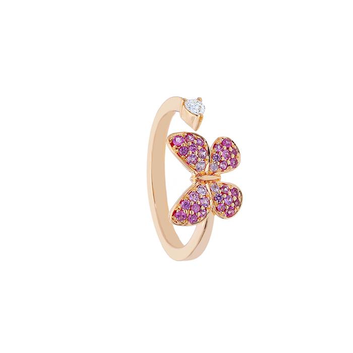 ANELLO "FARFALLA" IN ORO ROSA - CON ZAFF. ROSA KT 0.32 - DIAM. KT 0.09 - SONGA LJ