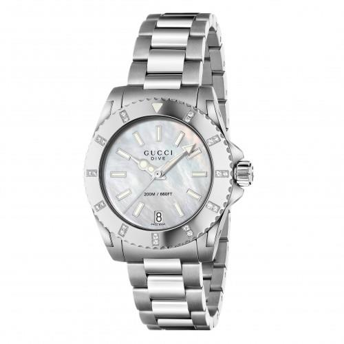 GUCCI DIVE MD M.PERL/STEEL/DIAM/BRACC - GUCCI TIMEPIECES