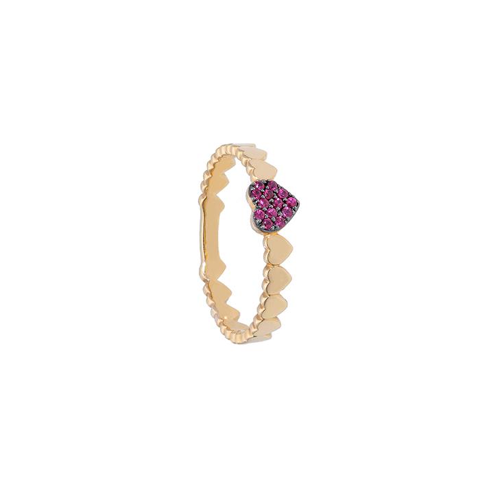 ANELLO CUORI IN ORO ROSA CON RUBINI KT 0.10 - CEDRO