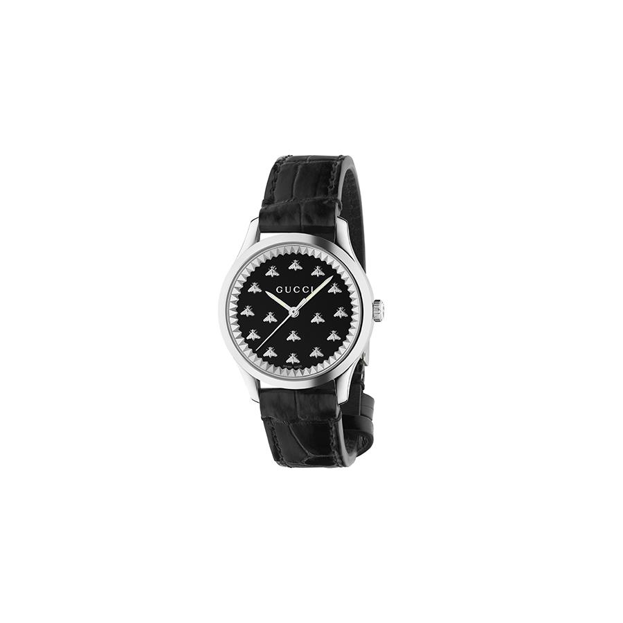 G-TIMELESS - MULTIBEE CASSA IN ACCIAIO DA 32 MM, QUADRANTE IN ONICE NERO CON API, CINTURINO IN PELLE DI ALLIGATORE NERA - GUCCI TIMEPIECES