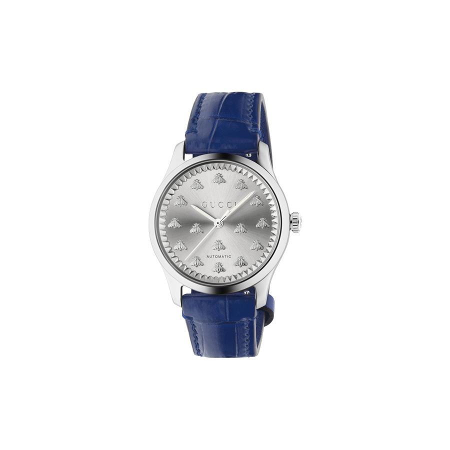 G-TIMELESS MULTIBEE 38MM, ACCIAIO, QUADRANTE SILVER CON API, CINTURINO ALLIGATORE BLUE  - GUCCI TIMEPIECES