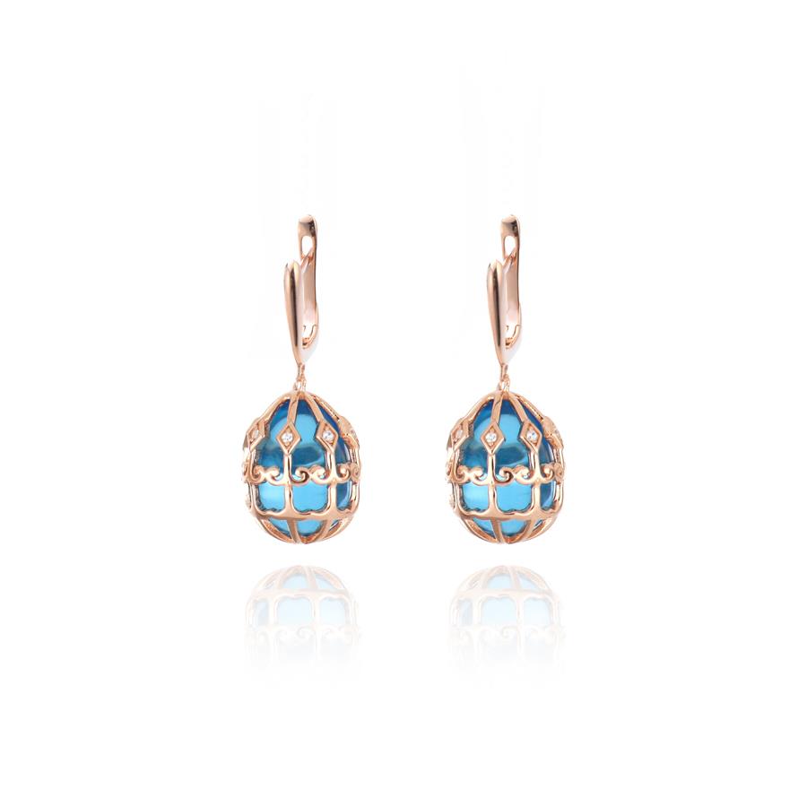 ORECCHINI ARGENTO ROSÈ CON PIETRA AZZURRA - TSARS COLLECTION