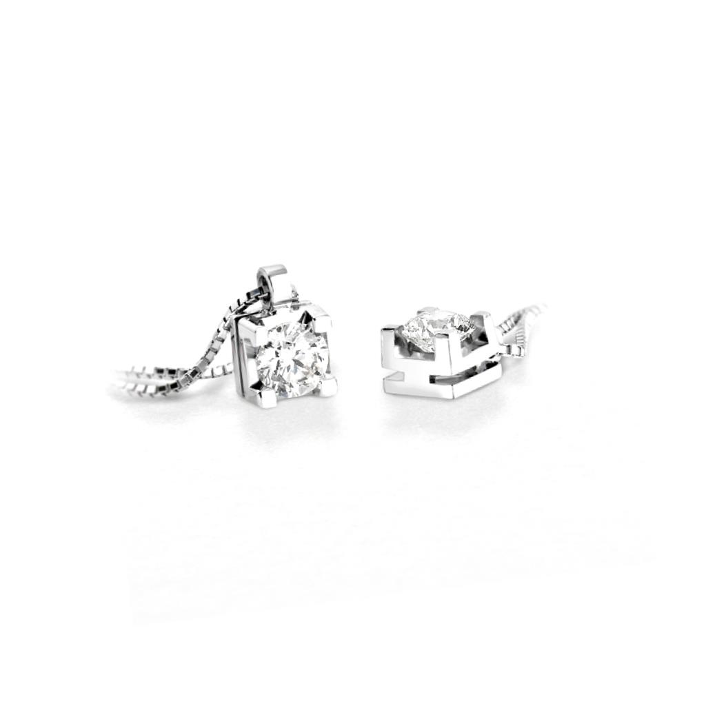 COLLANA PUNTO LUCE IN ORO BIANCO 18 KT - GR 4.40 - DIAMANTE BRILL 0.61 GVS - GIORGIO VISCONTI