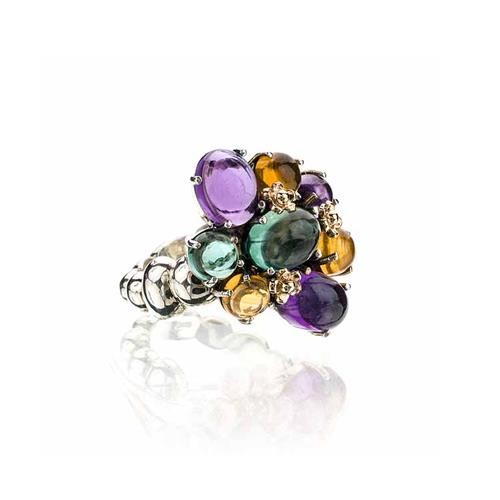 POSITANO - ANELLO IN ARGENTO E ORO9KT CON QUARZI IDROTERMALI - DE NOBILI